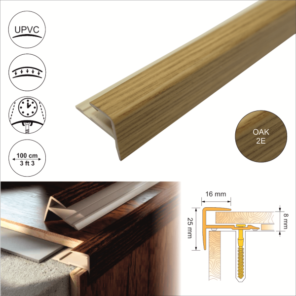 D-K0600 16 x 25mm Push-In Pvc Wood Effect Stair Nosing Edge Trim - Image 5