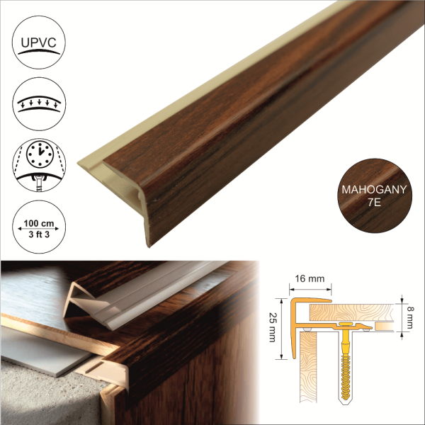 D-K0600 16 x 25mm Push-In Pvc Wood Effect Stair Nosing Edge Trim - Image 4