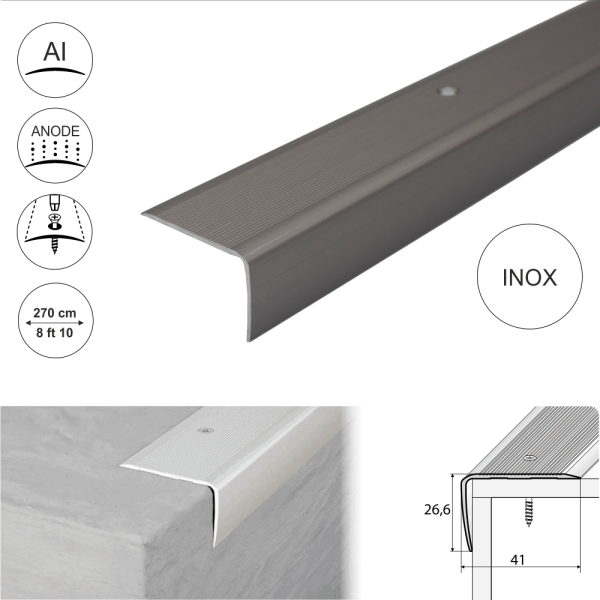 A42 41 x 26.6mm Anodised Aluminium Non Slip Ribbed Treads Stair Nosing Edge Trim - Image 11