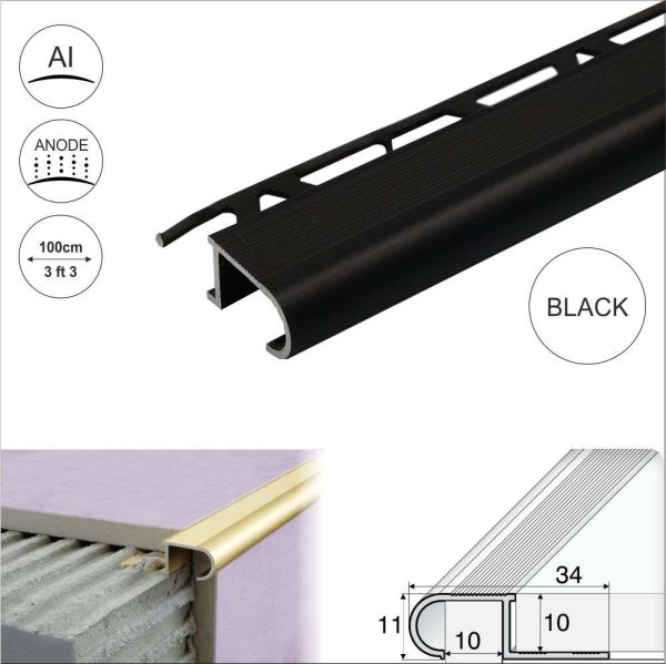 A81 34mm x 11mm x 10mm Aluminium Stair Nosing Edge Trim Step Edging For Tiles - Image 4