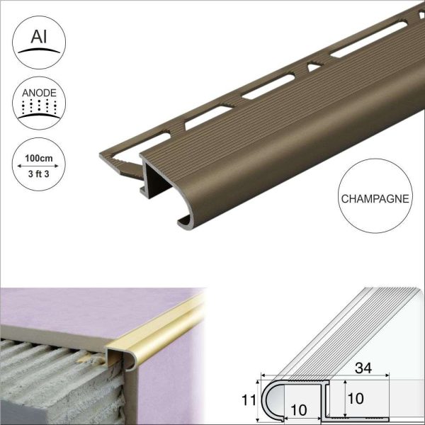 A81 34mm x 11mm x 10mm Aluminium Stair Nosing Edge Trim Step Edging For Tiles - Image 6