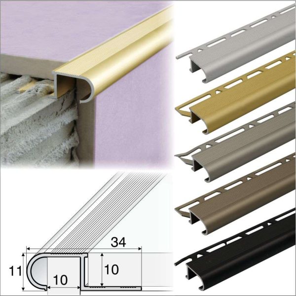 A81 34mm x 11mm x 10mm Aluminium Stair Nosing Edge Trim Step Edging For Tiles - Image 3