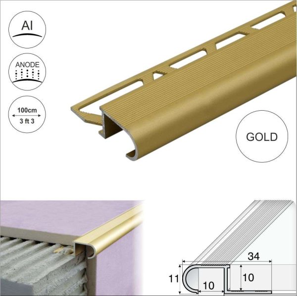 A81 34mm x 11mm x 10mm Aluminium Stair Nosing Edge Trim Step Edging For Tiles - Image 7