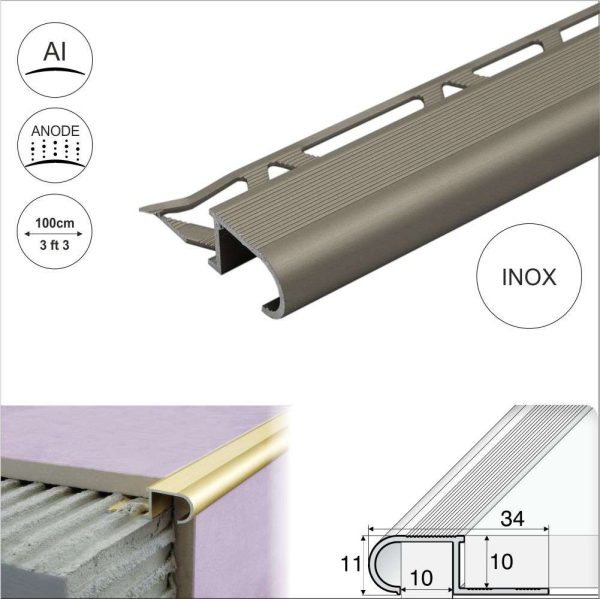 A81 34mm x 11mm x 10mm Aluminium Stair Nosing Edge Trim Step Edging For Tiles - Image 8