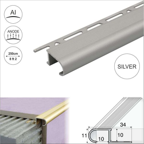 A81 34mm x 11mm x 10mm Aluminium Stair Nosing Edge Trim Step Edging For Tiles - Image 11