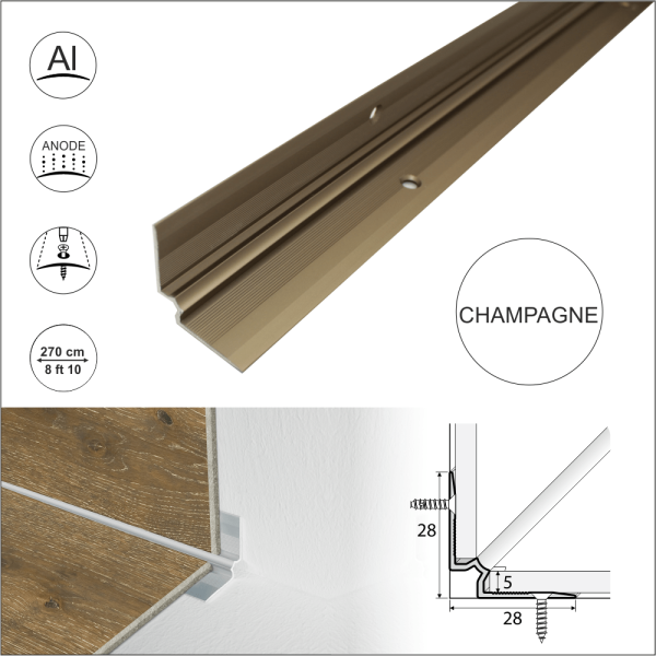 C31 28 x 28mm Anodised Aluminium LVT Stair nosing Inner Corner For 5mm Flooring - Image 6