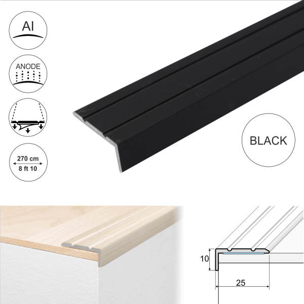 A31 25 x 10mm Anodised Aluminium Self Adhesive Stair Nosing Edge Trim - Image 3