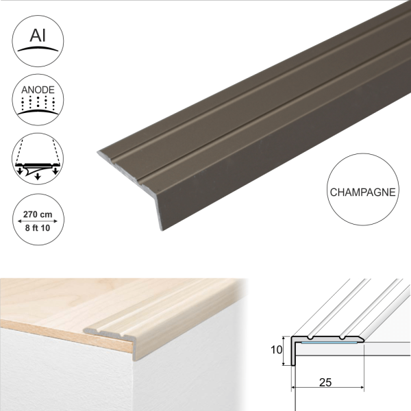 A31 25 x 10mm Anodised Aluminium Self Adhesive Stair Nosing Edge Trim - Image 4