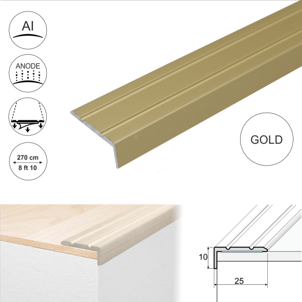 A31 25 x 10mm Anodised Aluminium Self Adhesive Stair Nosing Edge Trim - Image 5