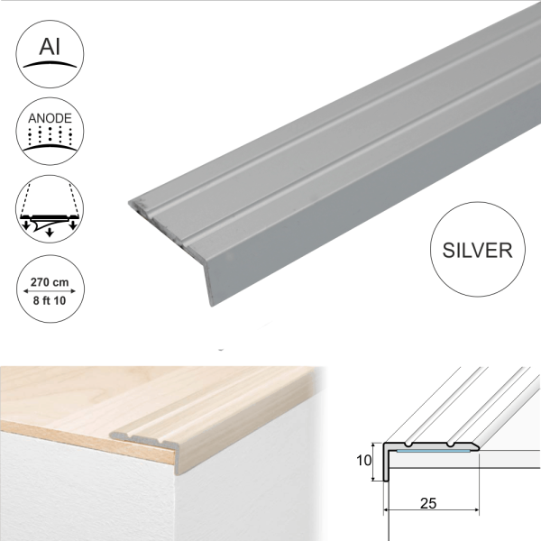 A31 25 x 10mm Anodised Aluminium Self Adhesive Stair Nosing Edge Trim - Image 7