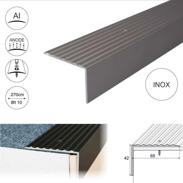 A32 65 x 42mm Anodised Aluminium Non Slip Ribbed Treads Stair Nosing Edge Trim - Image 17