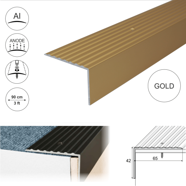 A32 65 x 42mm Anodised Aluminium Non Slip Ribbed Treads Stair Nosing Edge Trim - Image 12