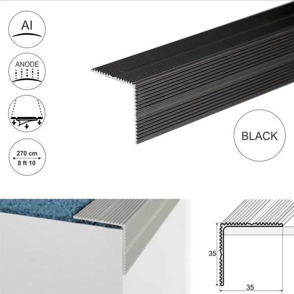 A34 35 x 35mm Anodised Aluminium Self Adhesive Non Slip Ribbed Treads Stair Nosing Edge Trim - Image 4