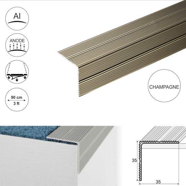 A34 35 x 35mm Anodised Aluminium Self Adhesive Non Slip Ribbed Treads Stair Nosing Edge Trim - Image 5