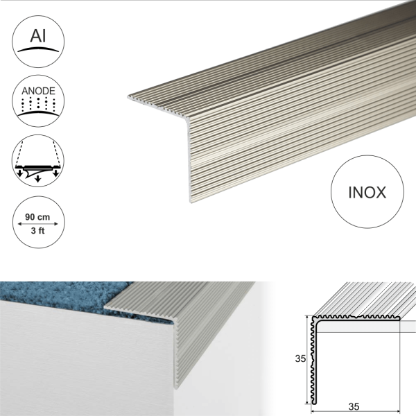 A34 35 x 35mm Anodised Aluminium Self Adhesive Non Slip Ribbed Treads Stair Nosing Edge Trim - Image 8