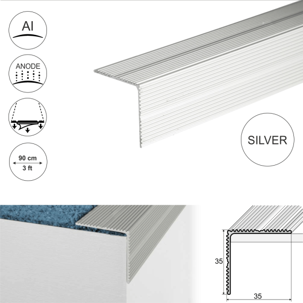 A34 35 x 35mm Anodised Aluminium Self Adhesive Non Slip Ribbed Treads Stair Nosing Edge Trim - Image 10