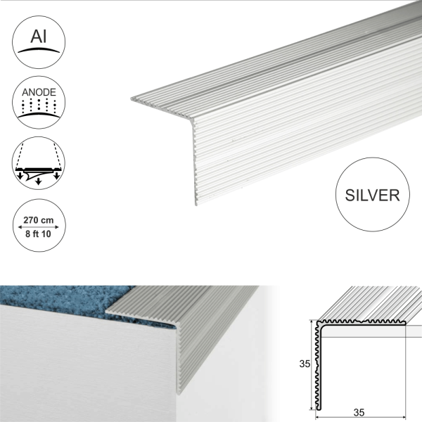 A34 35 x 35mm Anodised Aluminium Self Adhesive Non Slip Ribbed Treads Stair Nosing Edge Trim - Image 11