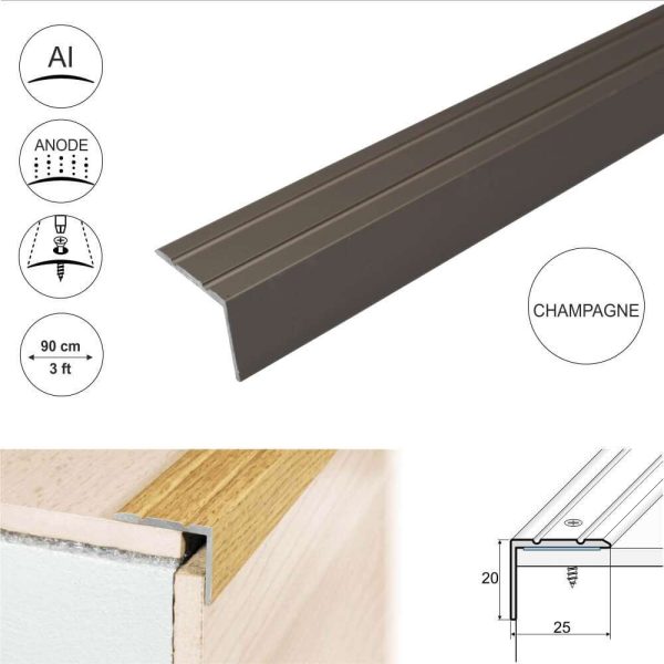 A36 25 x 20mm Anodised Aluminium Self Adhesive Stair Nosing Edge Trim - Image 4