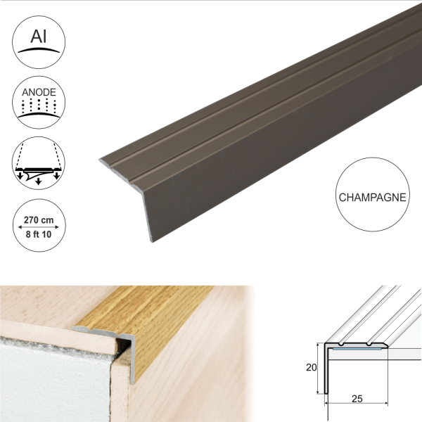 A36 25 x 20mm Anodised Aluminium Self Adhesive Stair Nosing Edge Trim - Image 5