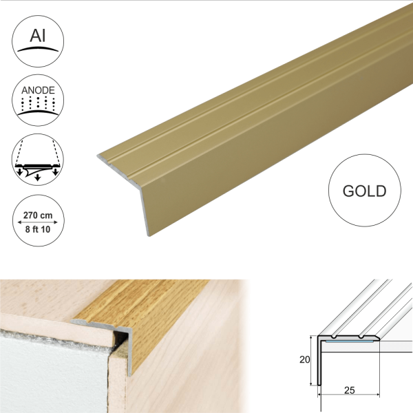 A36 25 x 20mm Anodised Aluminium Self Adhesive Stair Nosing Edge Trim - Image 7