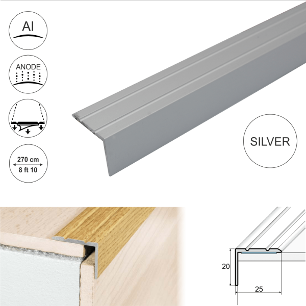 A36 25 x 20mm Anodised Aluminium Self Adhesive Stair Nosing Edge Trim - Image 11