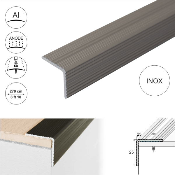 A40 25 x 25mm Anodised Aluminium Non Slip Ribbed Treads Stair Nosing Edge Trim - Image 5