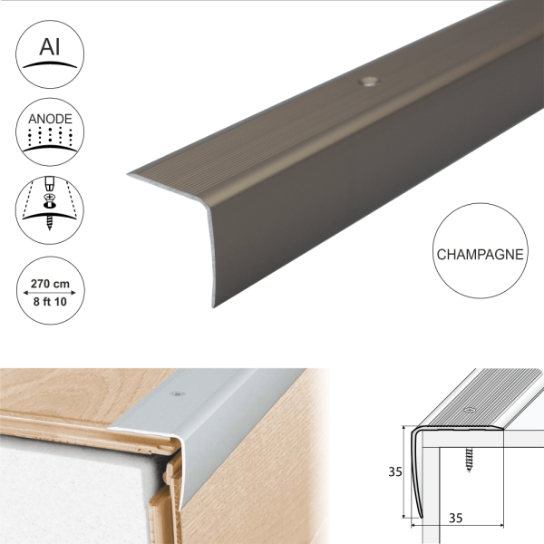 A41 35 x 35mm Anodised Aluminium Non Slip Ribbed Treads Stair Nosing Edge Trim - Image 6