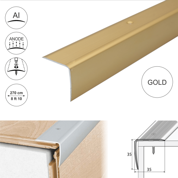 A41 35 x 35mm Anodised Aluminium Non Slip Ribbed Treads Stair Nosing Edge Trim - Image 8