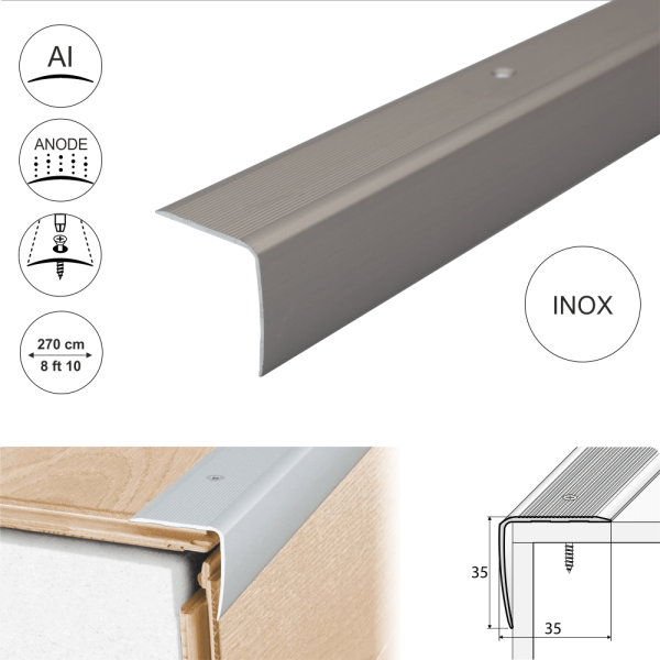 A41 35 x 35mm Anodised Aluminium Non Slip Ribbed Treads Stair Nosing Edge Trim - Image 10