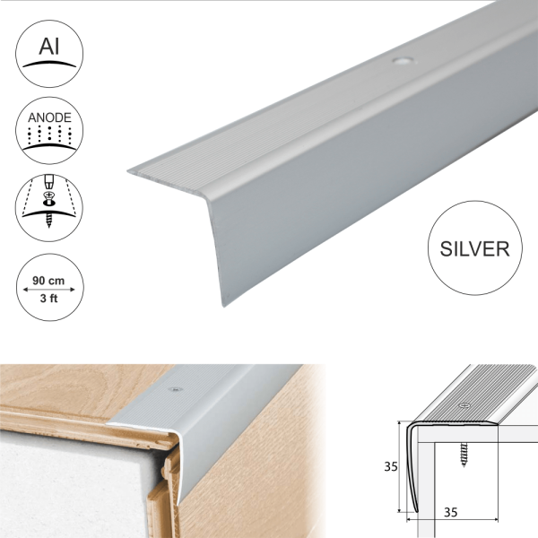 A41 35 x 35mm Anodised Aluminium Non Slip Ribbed Treads Stair Nosing Edge Trim - Image 11