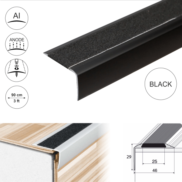 A44 41 x 26.6mm Anodised Aluminium Non Slip Stair Nosing Edge Trim With Tape - Image 3