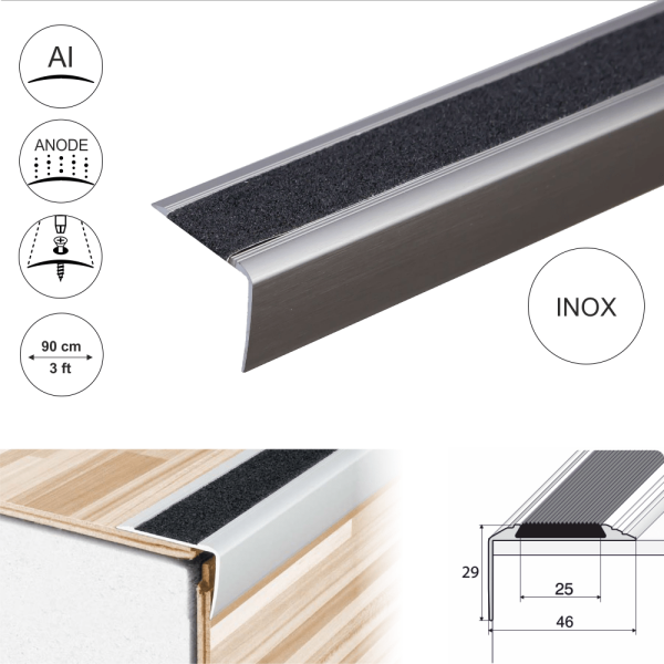 A44 41 x 26.6mm Anodised Aluminium Non Slip Stair Nosing Edge Trim With Tape - Image 7