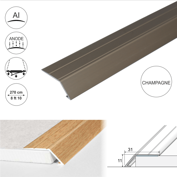 A45 31mm Anodised Aluminium Self Adhesive Door Threshold Ramp Profile - Image 6