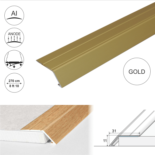 A45 31mm Anodised Aluminium Self Adhesive Door Threshold Ramp Profile - Image 9