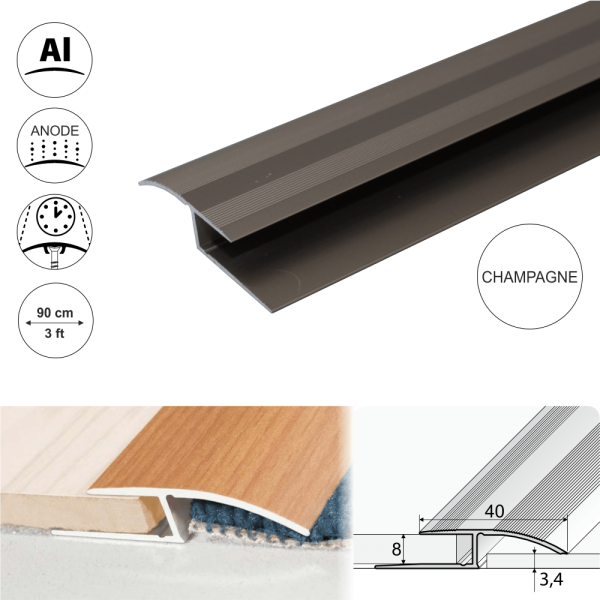 A62 40mm Anodised Aluminium Door Threshold Ramp Profile - Image 3