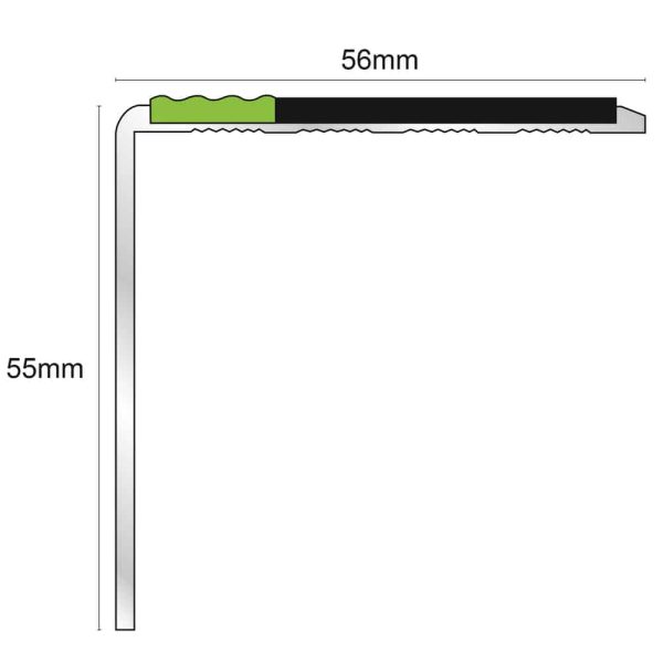 ASL19 56x55mm DDA Compliant Aluminium Non Slip Stair Nosing Edge Trim With Pvc Insert - Image 2