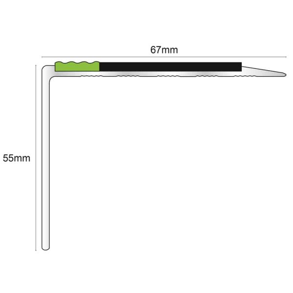 ASL21 67x55mm DDA Compliant Aluminium Non Slip Stair Nosing Edge Trim With Pvc Insert - Image 2