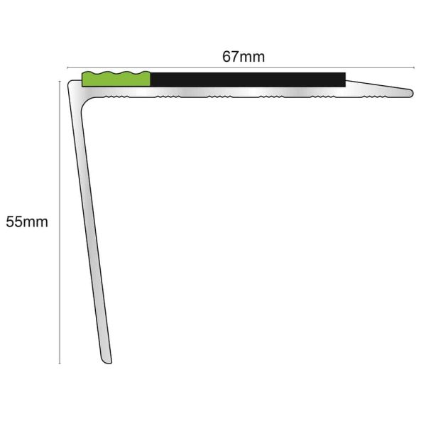 ASL26 67x55mm Tredsafe DDA Compliant Aluminium Non Slip Stair Nosing Edge Trim With Pvc Insert - Image 2