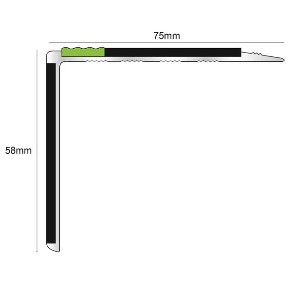 ASL27 75x58mm Tredsafe DDA Compliant Aluminium Non Slip Stair Nosing – Straight With Pvc Insert - Image 2