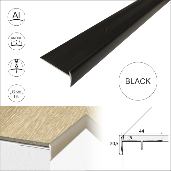 C27 44 x 20.5mm Anodised Aluminium LVT Stair nosing Edge Profile For 5mm Flooring - Image 3