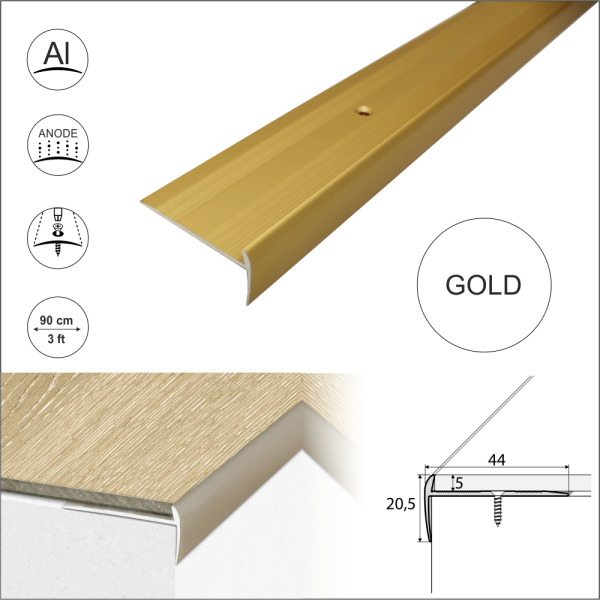 C27 44 x 20.5mm Anodised Aluminium LVT Stair nosing Edge Profile For 5mm Flooring - Image 6