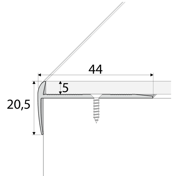 C27 44 x 20.5mm Anodised Aluminium LVT Stair nosing Edge Profile For 5mm Flooring - Image 2