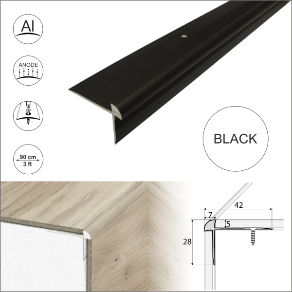 C29 42 x 28mm Anodised Aluminium LVT Stair nosing Edge Profile For 5mm Flooring - Image 3