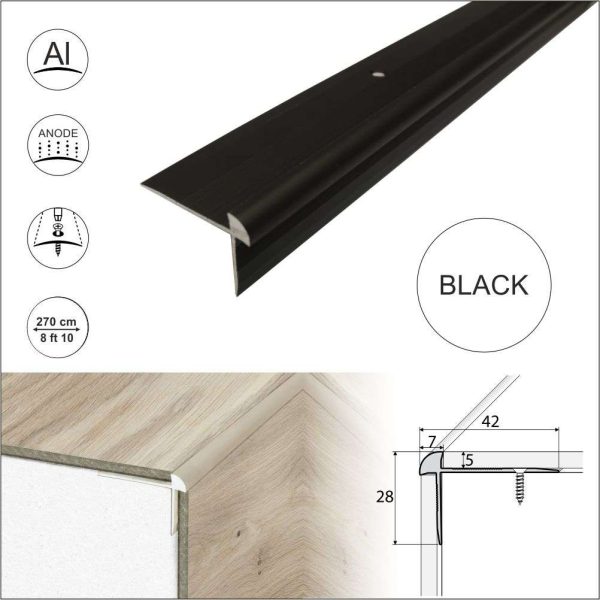 C29 42 x 28mm Anodised Aluminium LVT Stair nosing Edge Profile For 5mm Flooring - Image 4