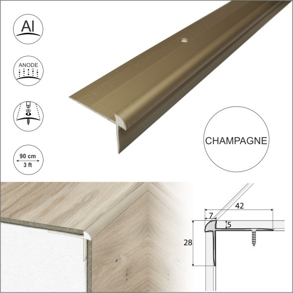 C29 42 x 28mm Anodised Aluminium LVT Stair nosing Edge Profile For 5mm Flooring - Image 5