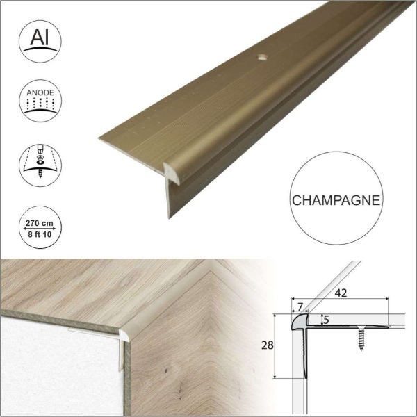 C29 42 x 28mm Anodised Aluminium LVT Stair nosing Edge Profile For 5mm Flooring - Image 6