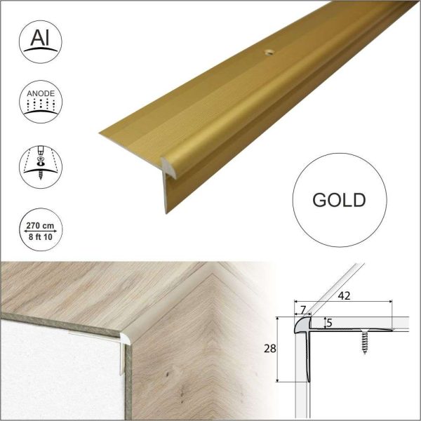 C29 42 x 28mm Anodised Aluminium LVT Stair nosing Edge Profile For 5mm Flooring - Image 8