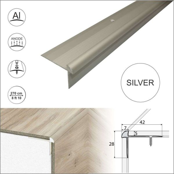 C29 42 x 28mm Anodised Aluminium LVT Stair nosing Edge Profile For 5mm Flooring - Image 10