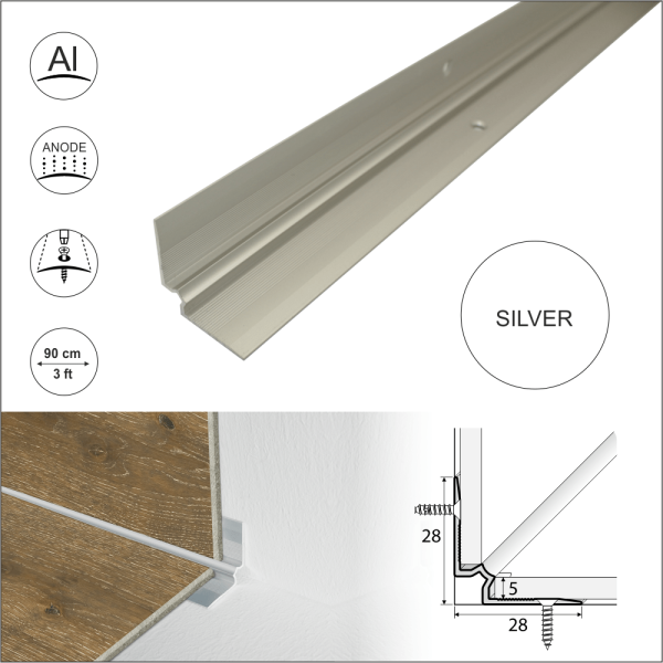 C31 28 x 28mm Anodised Aluminium LVT Stair nosing Inner Corner For 5mm Flooring - Image 9