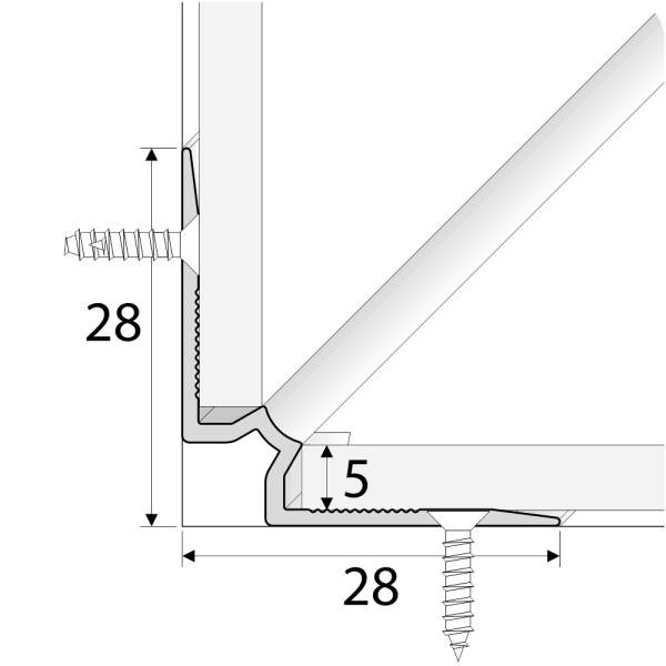 C31 28 x 28mm Anodised Aluminium LVT Stair nosing Inner Corner For 5mm Flooring - Image 2